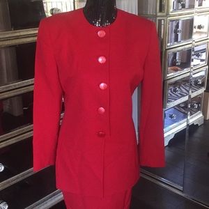 Vintage Red Christian Dior Wool Suit Size 2-4